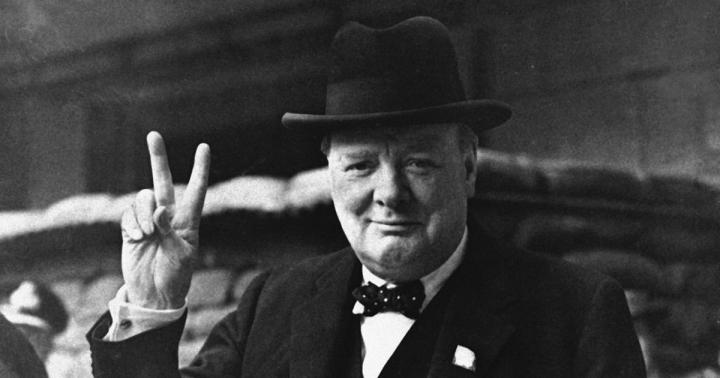 Winston Churchill making the victory sign. 