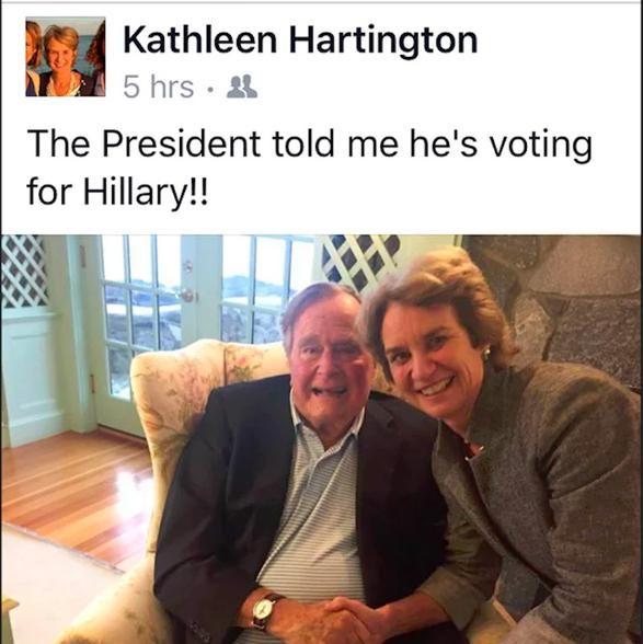 Kathleen Kennedy Townsend poses with George H W Bush in a photograph posted on Facebook 